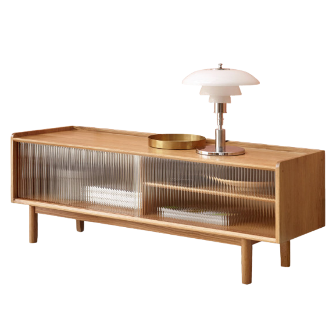 Oak Solid Wood TV Stand Sliding Door.