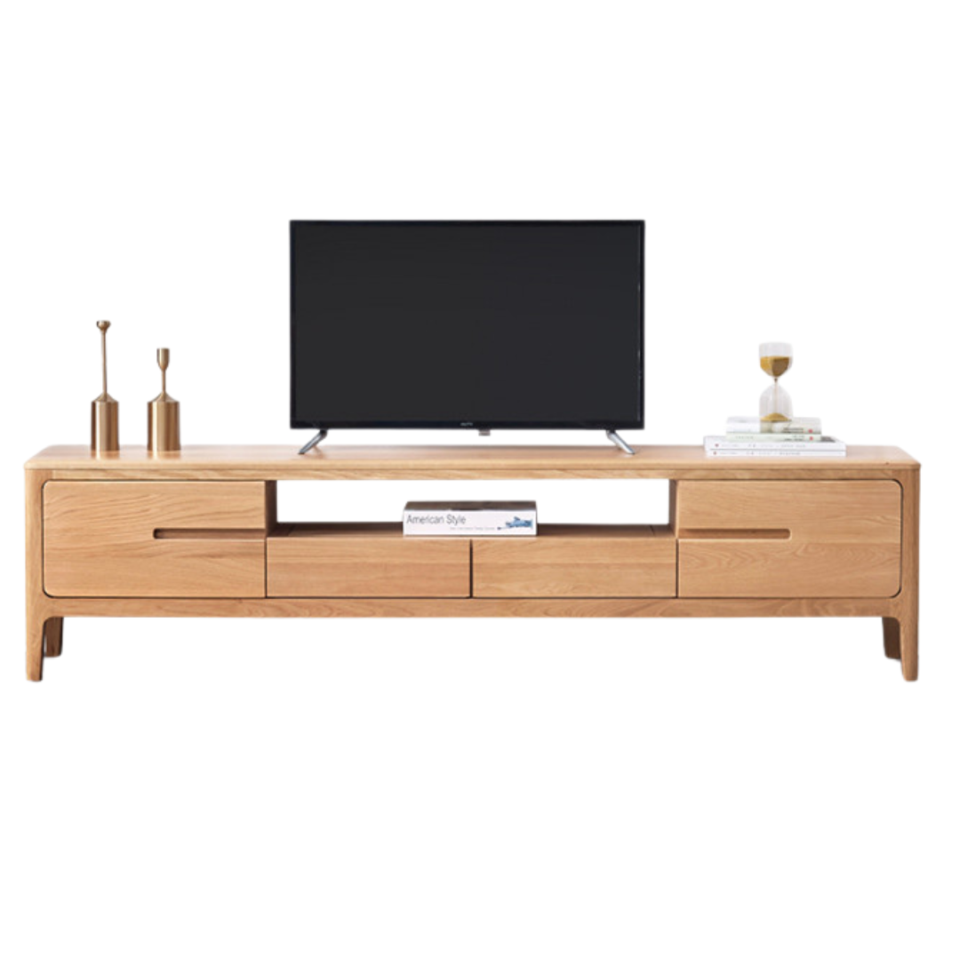 Oak, Solid Rubberwood Modern TV Stand