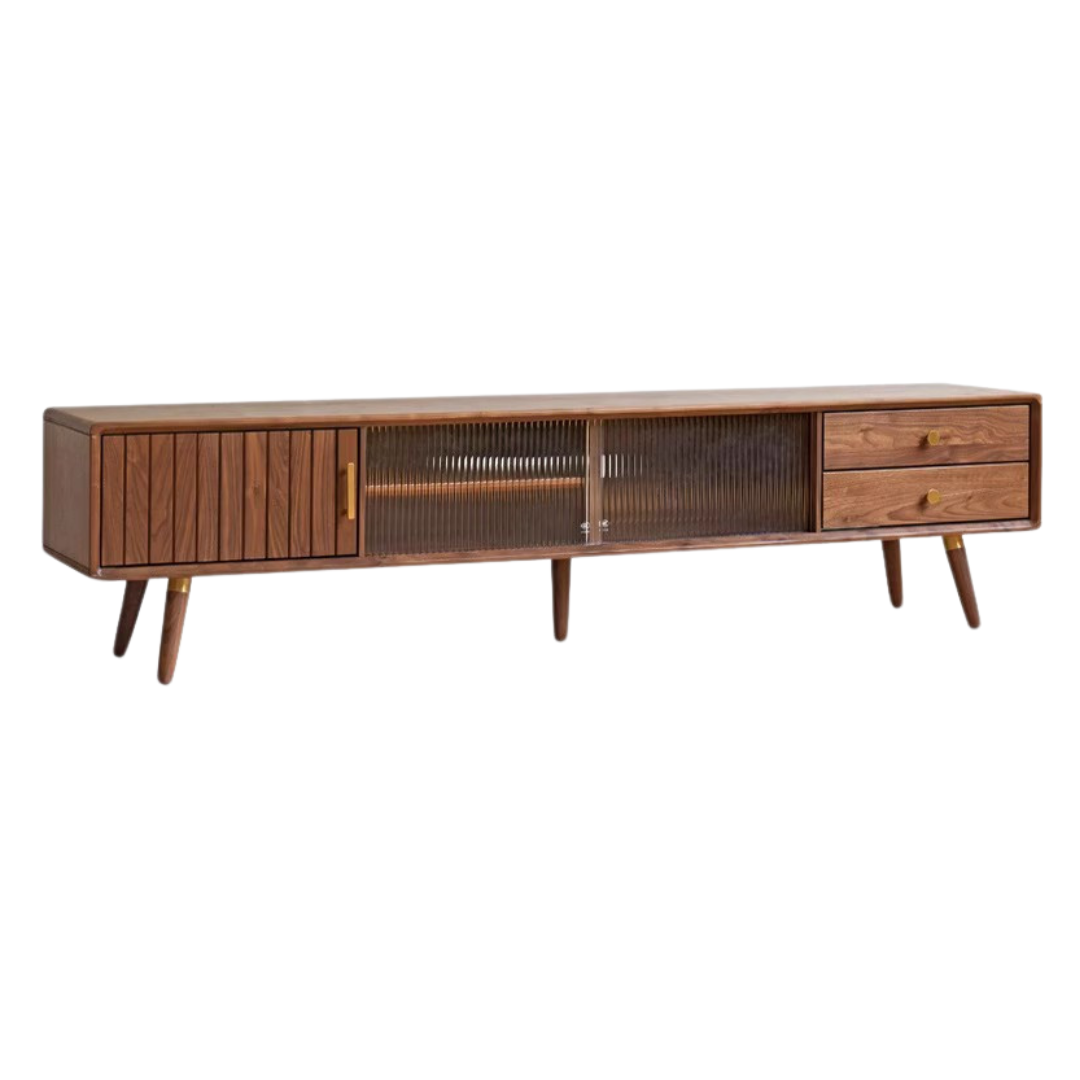 Black Walnut Solid Wood Nordic TV Cabinet.