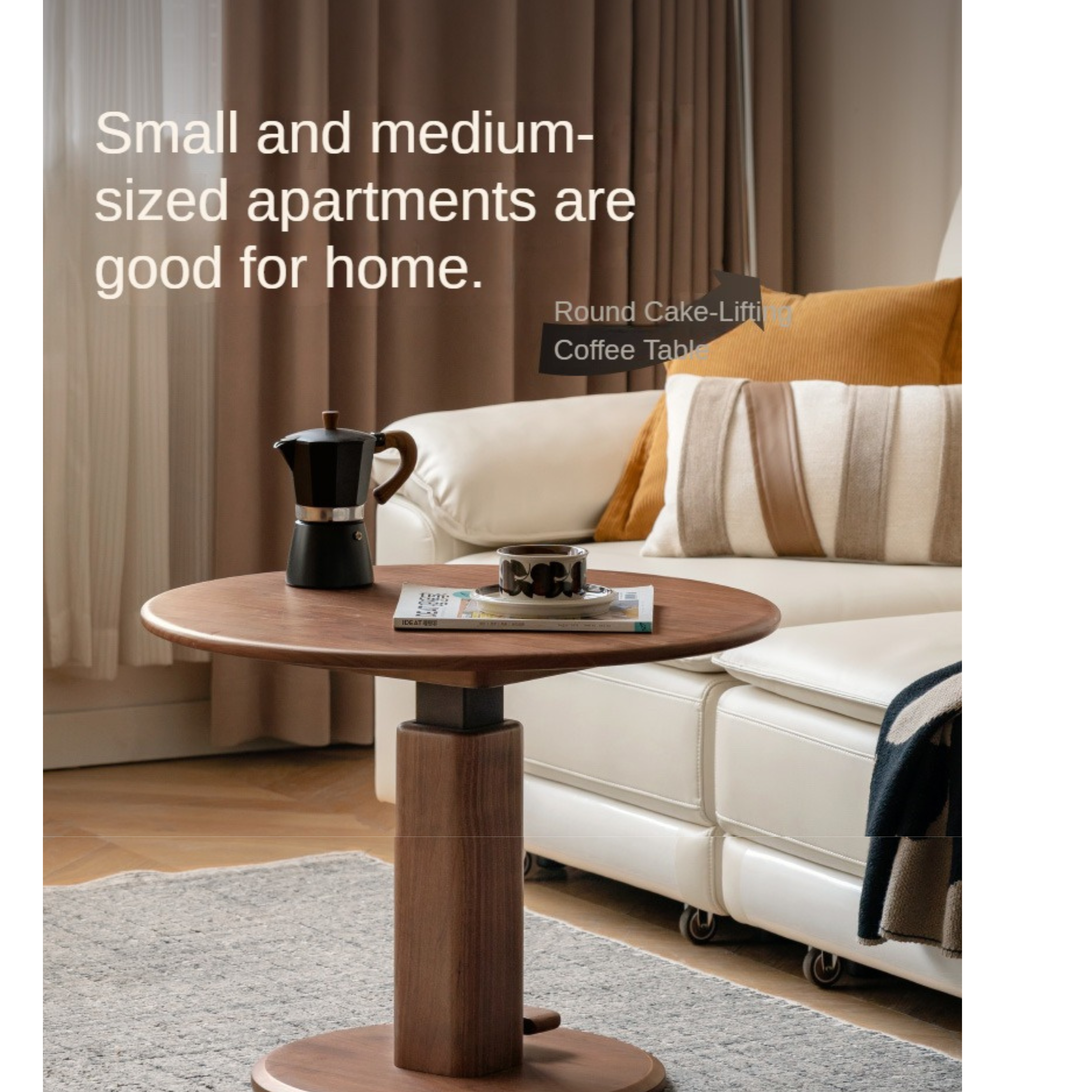 Black Walnut, Golden Sandalwood, Oak Round Solid Wood Coffee Table
