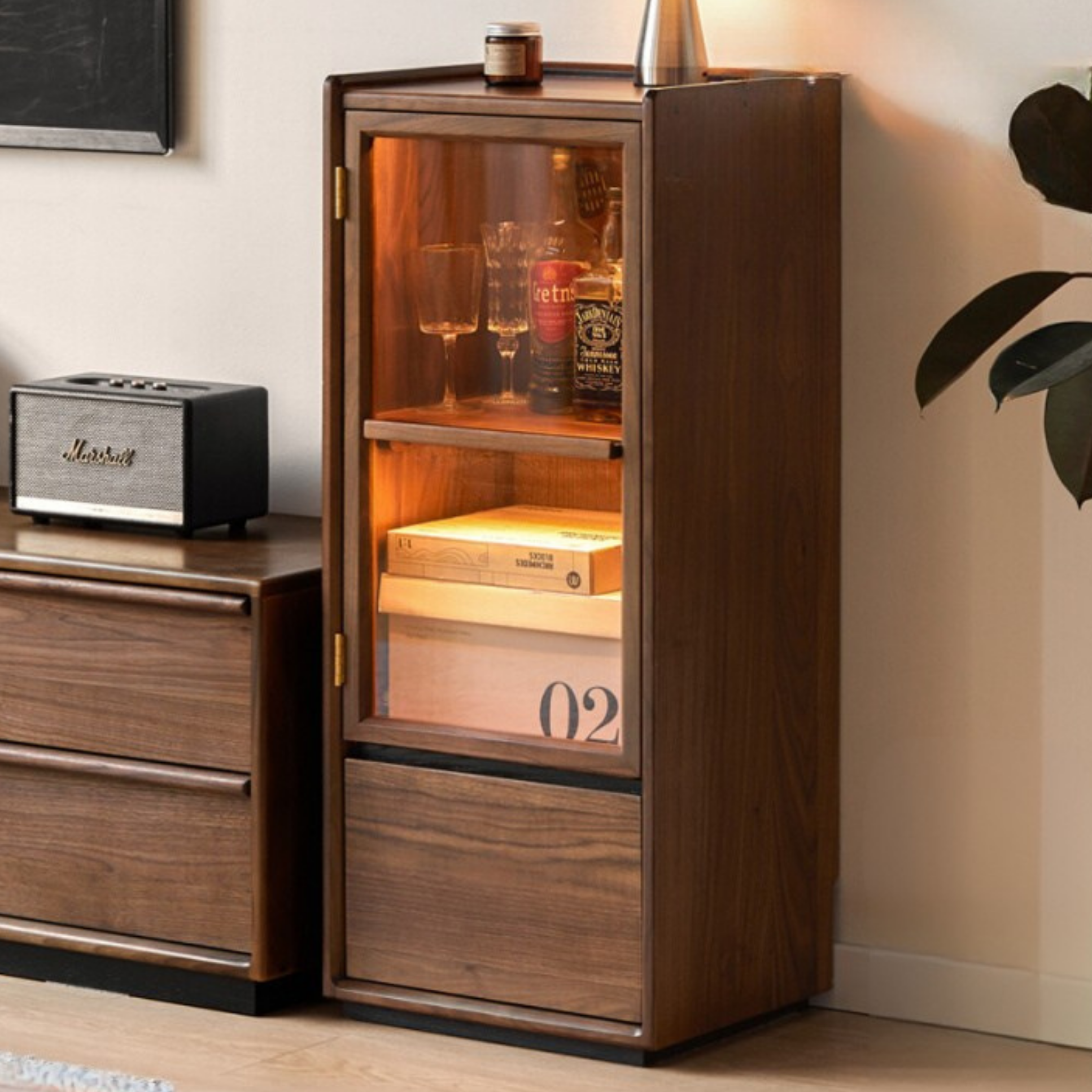Black Walnut Solid Wood Floor Storage Cabinet