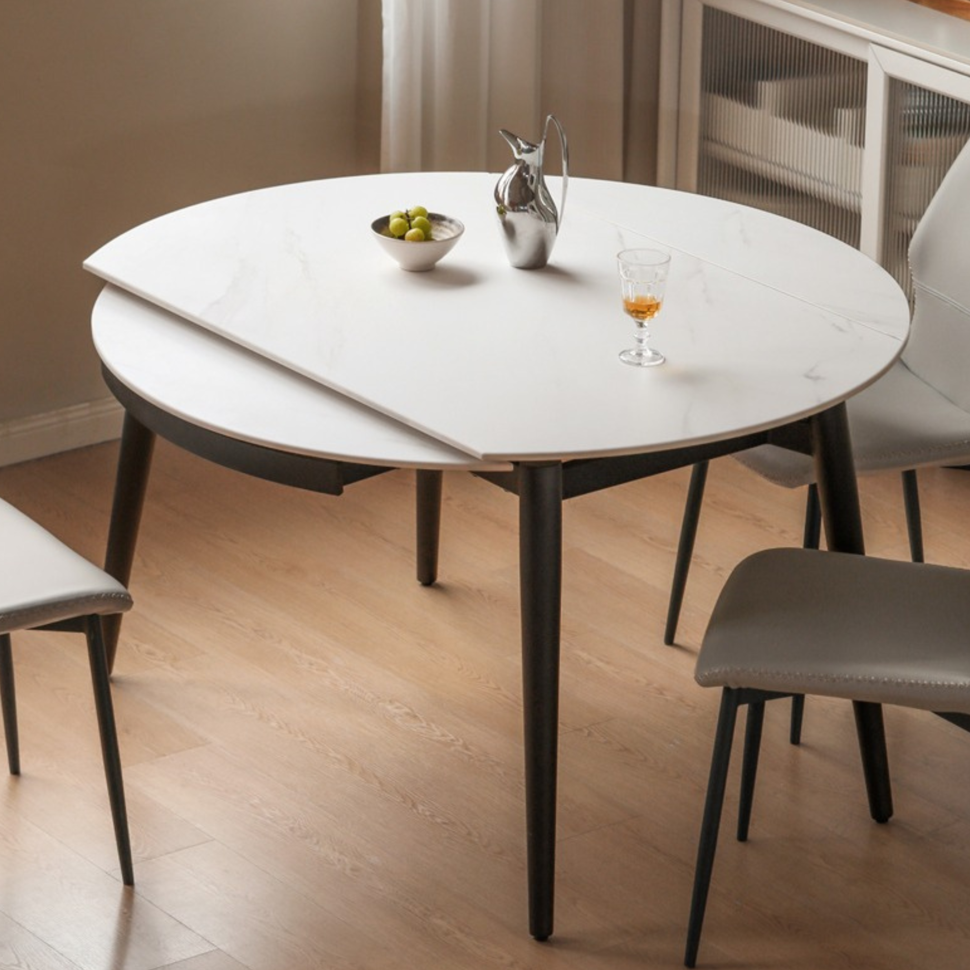 Folding Rock Table Metal Legs Light Luxury Round Dining Table