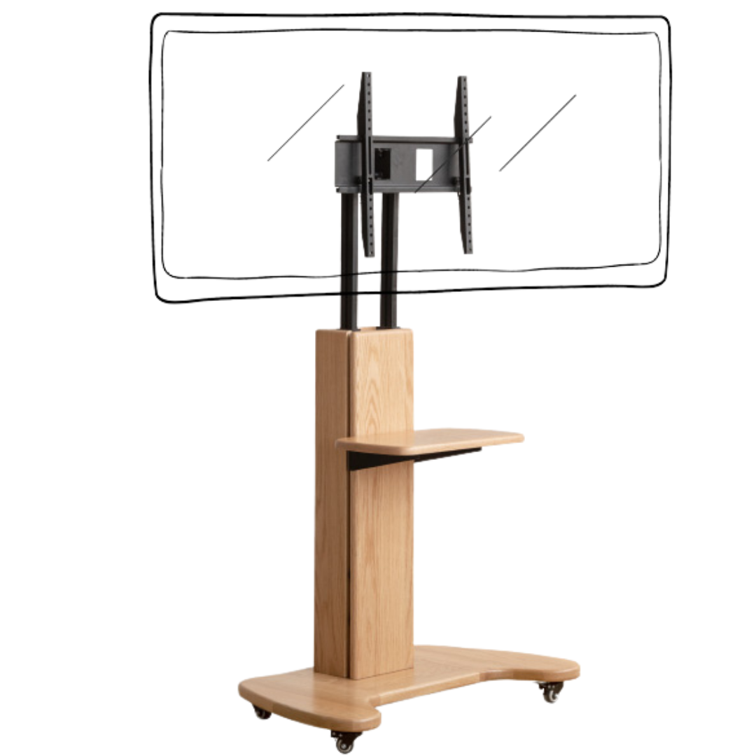 Oak Solid Wood TV Stand, Mobile Floor to Floor TV Cabinet.
