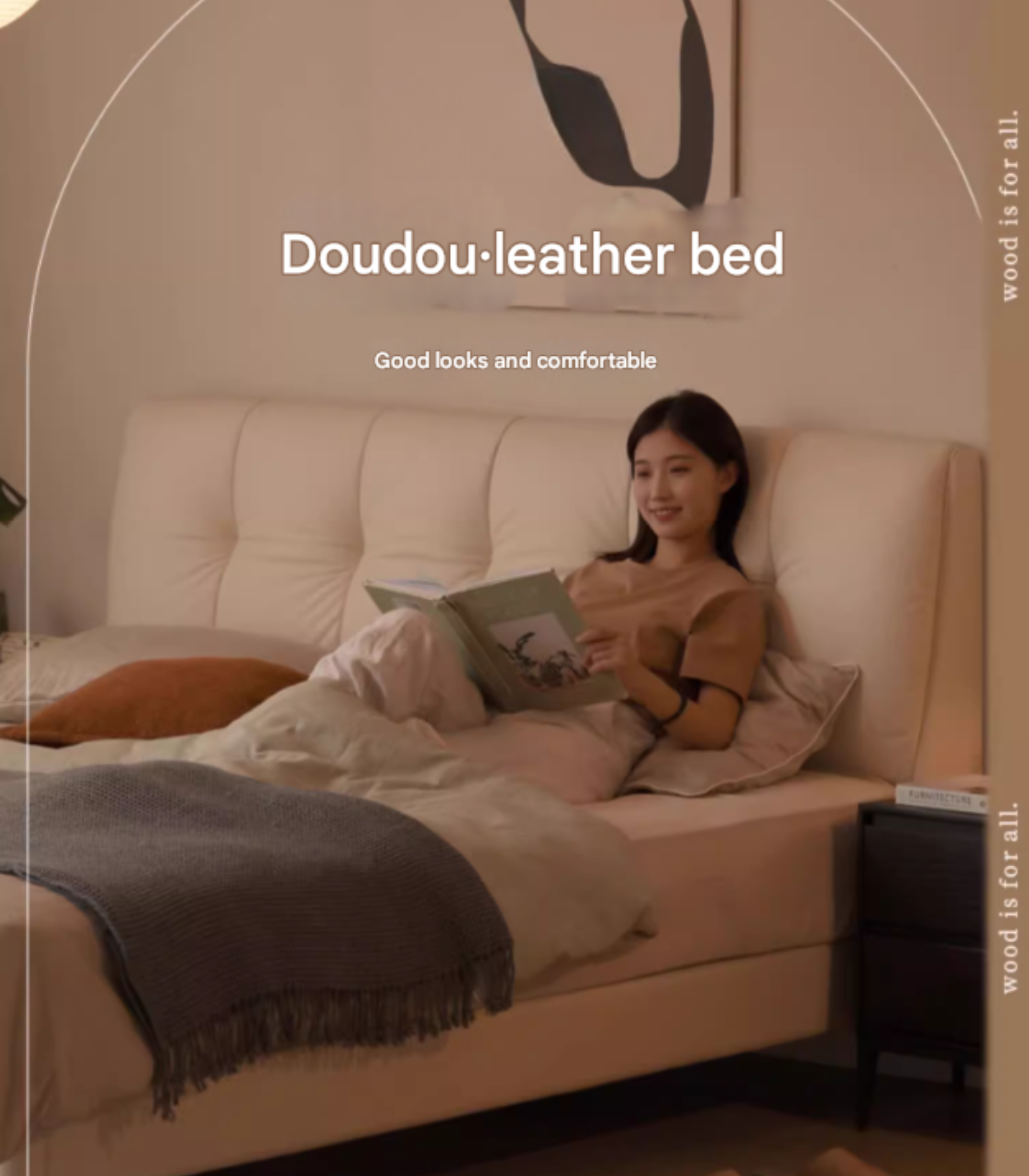 Genuine Leather, Ecological Cloud Leather Bed Cream Style Light Luxury