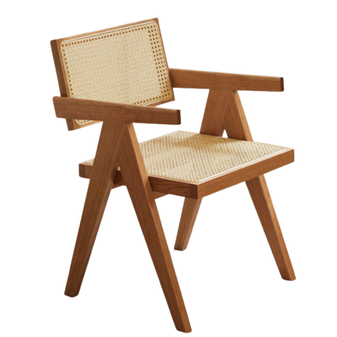 Ash, Oak, Cherry, Black Walnut, Beech Solid Wood Retro Rattan Chair