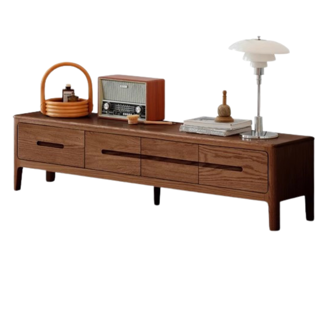 Oak Solid Wood Four-drawer TV Stand.