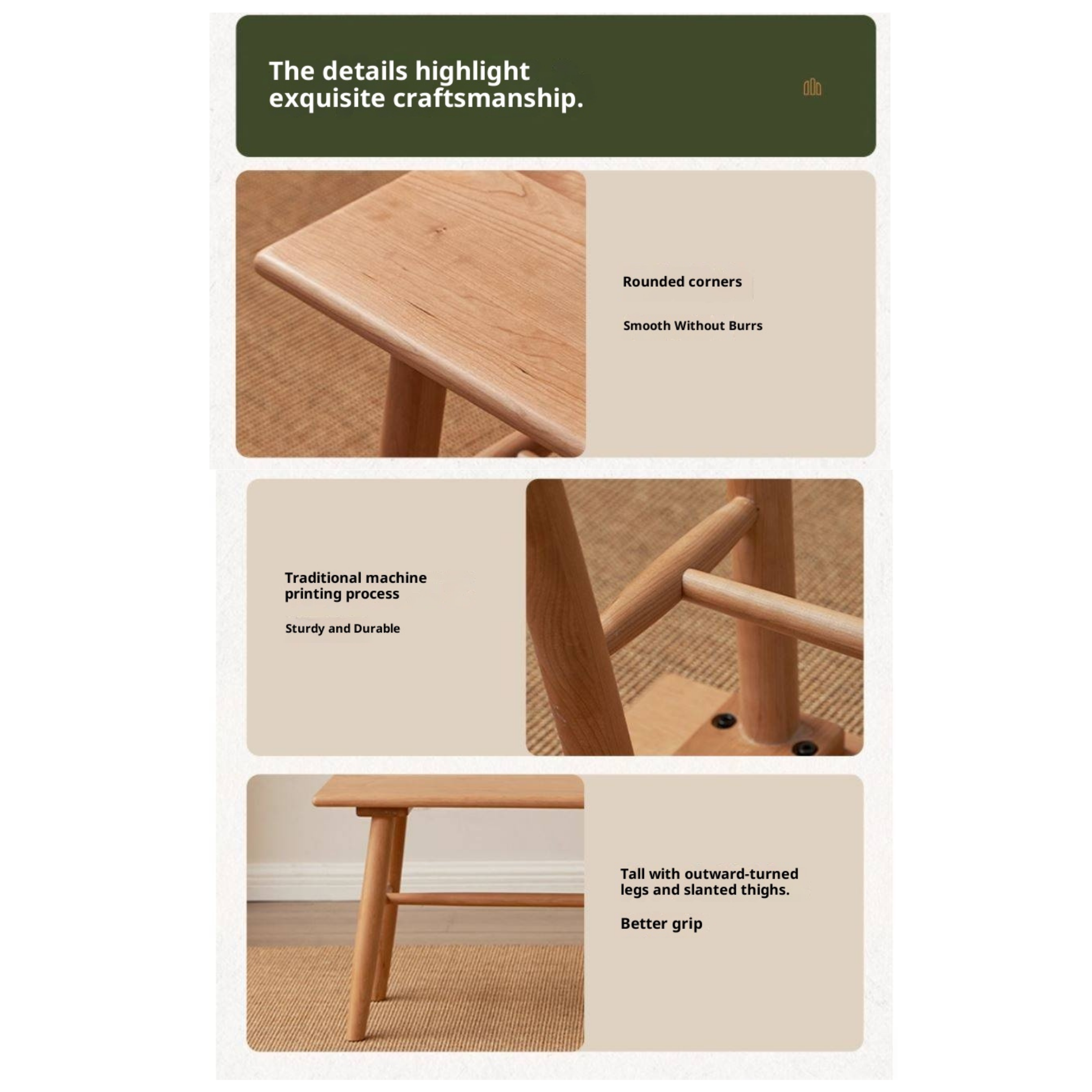 Cherry Solid Wood Bedside Long Bench