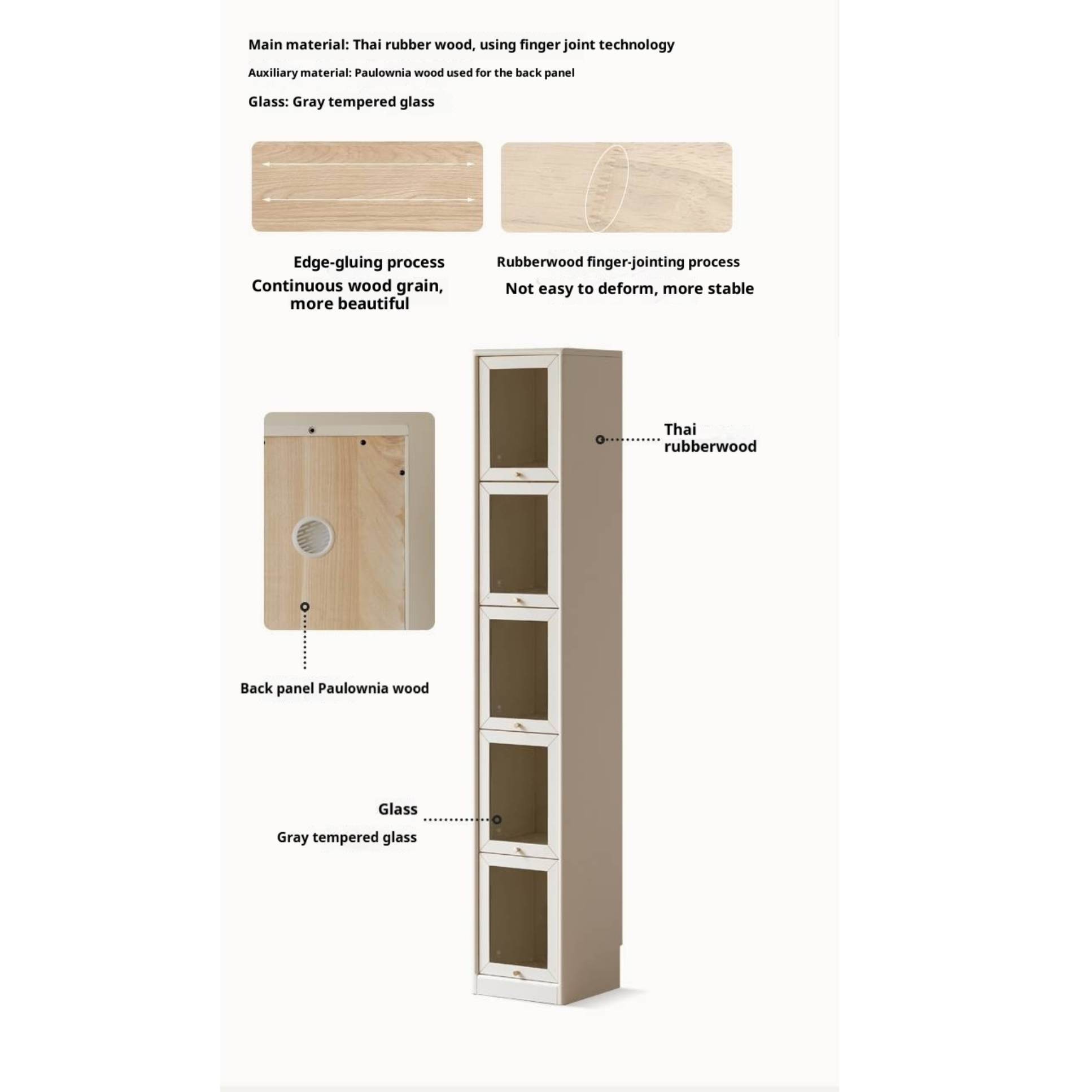 Solid Rubberwood Cream-Style Bookcase