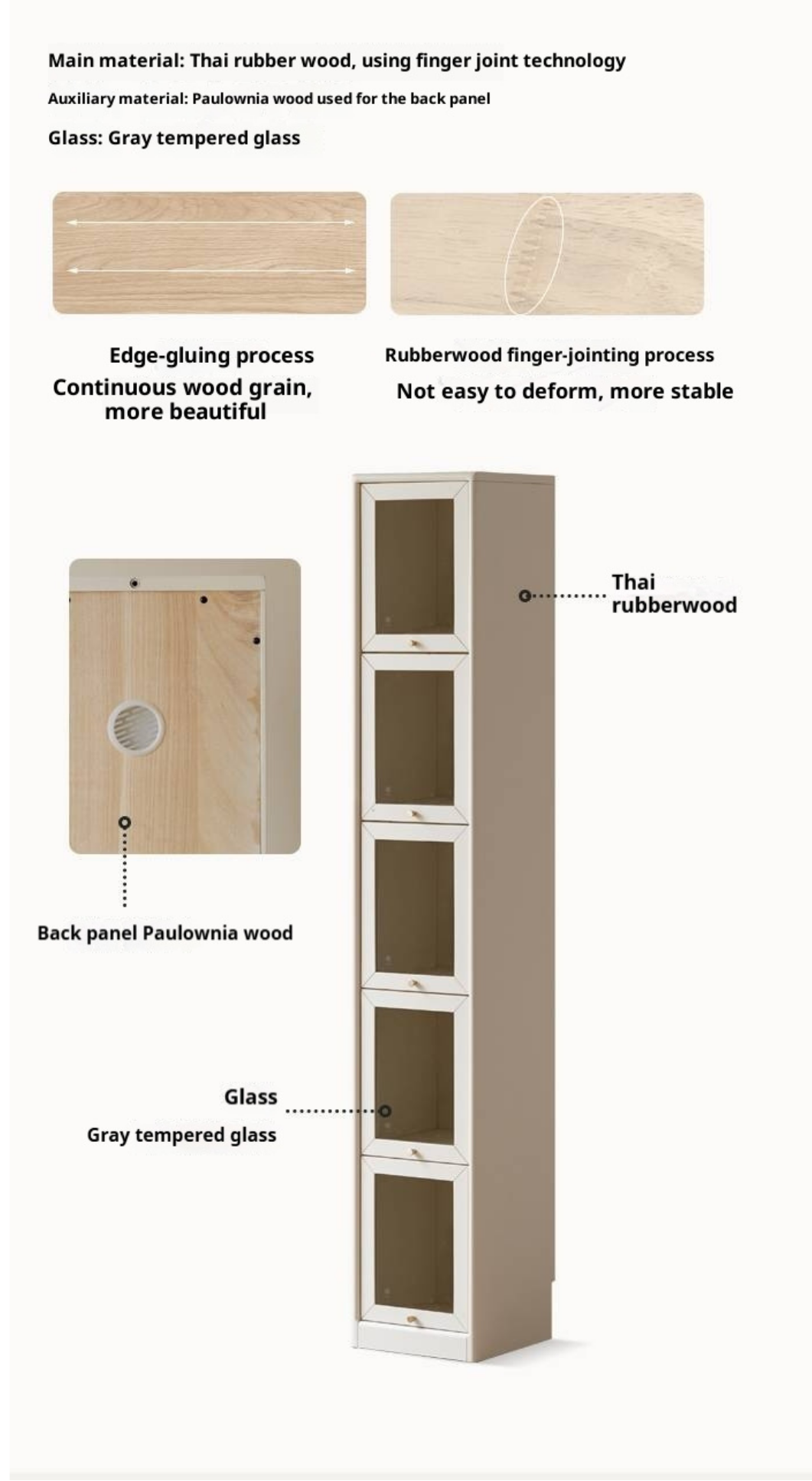 Solid Rubberwood Cream-Style Corner Bookcase with Storage Cabinet