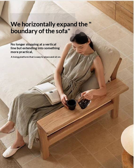 Oak, Ash Solid Wood Wabi Sabi Style Genuine Leather Sofa, fabric sofa