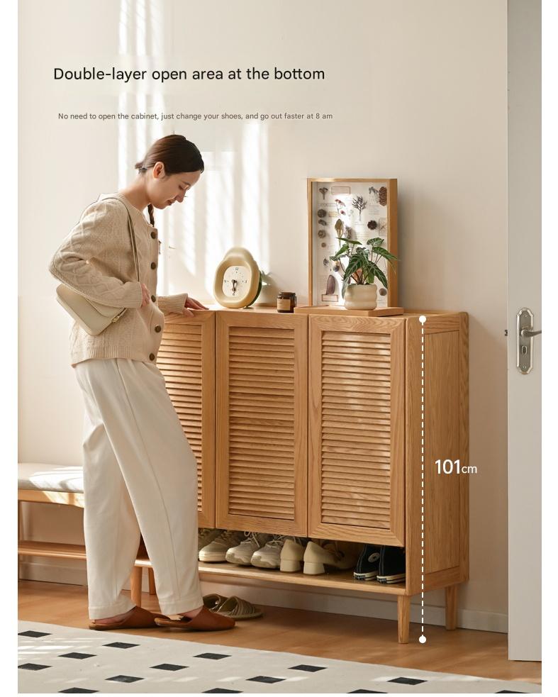 Oak Solid Wood, Solid Rubberwood Modern Shoe Cabinet
