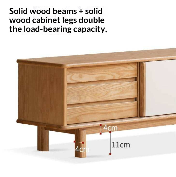 Ash Solid Wood TV Cabinet with Color Block Storage Design