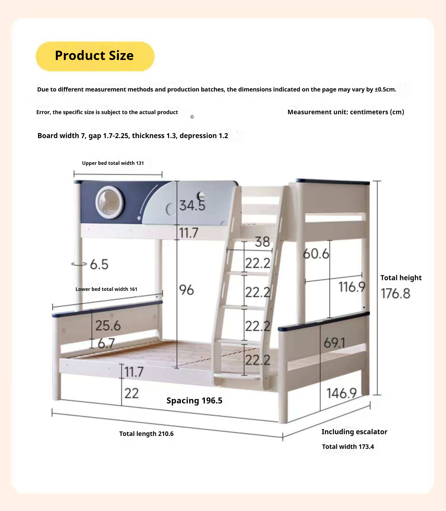 Rubberwood Solid Wood Spaceship-Themed Bunk Bed with Porthole Window