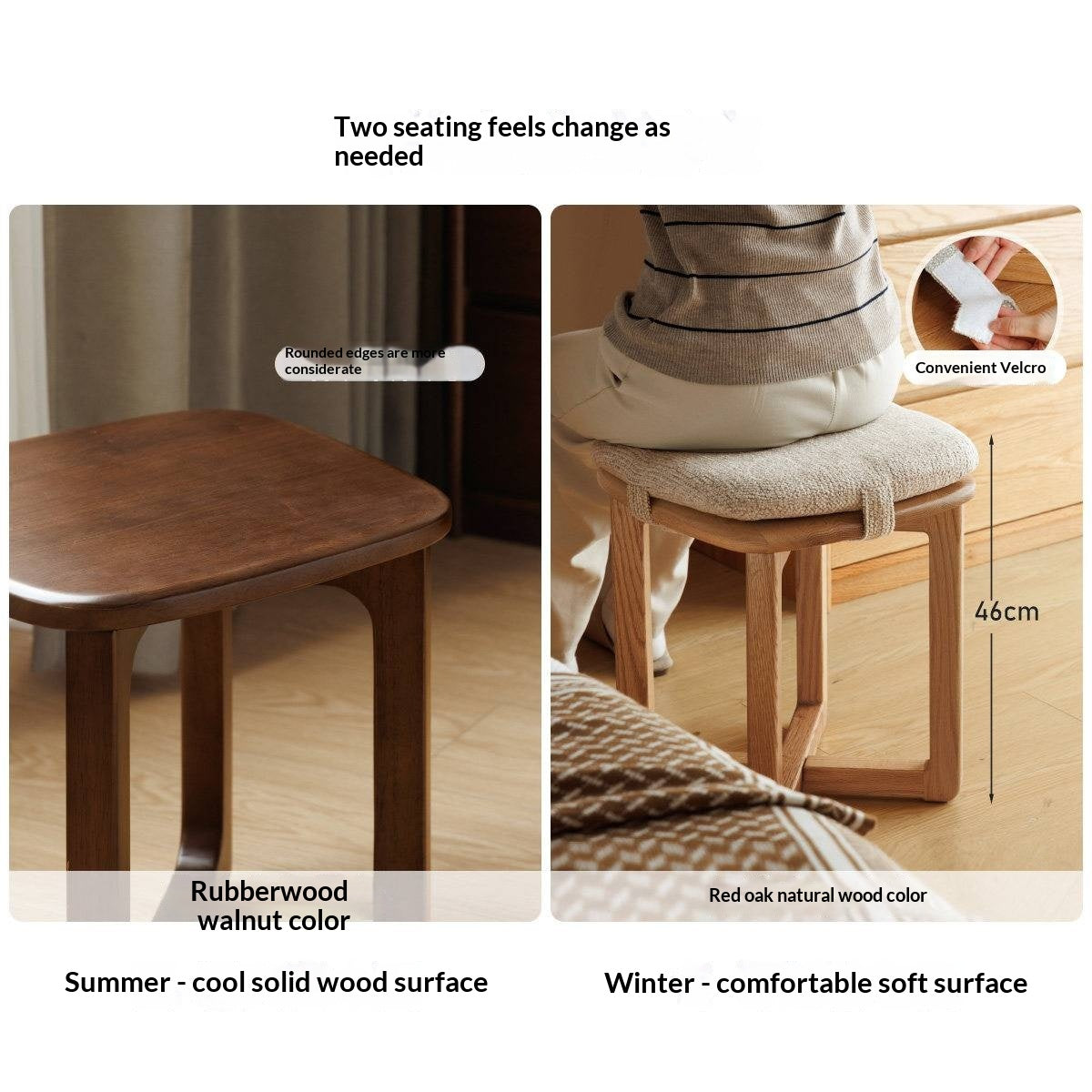 Oak Solid Wood, Rubberwood Solid Modern Simple Makeup Stool