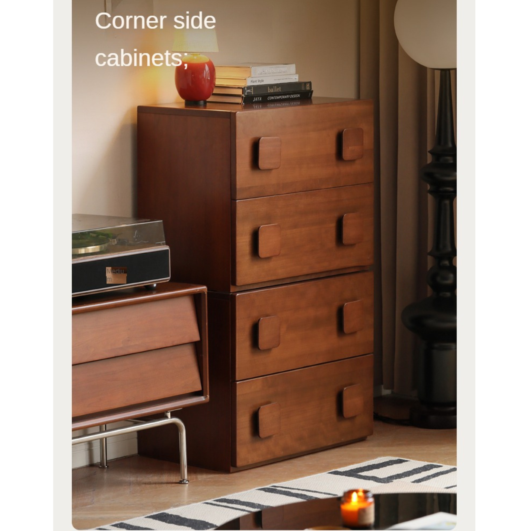 Poplar, Black Walnut, Ash, Cherry, Oak Solid Wood Retro Module Combination TV Cabinet.