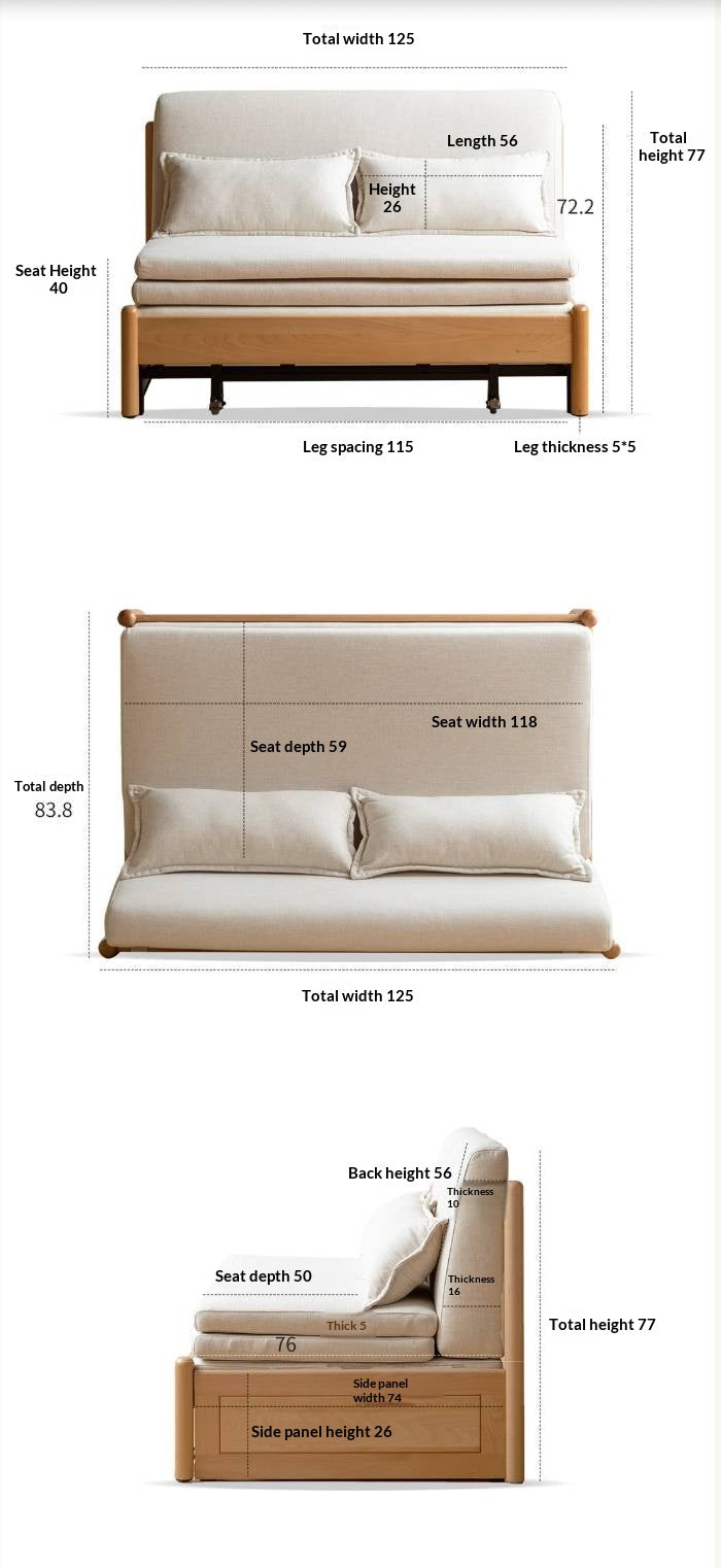 Beech Solid Wood Minimalist Pull-Out Sofa Bed