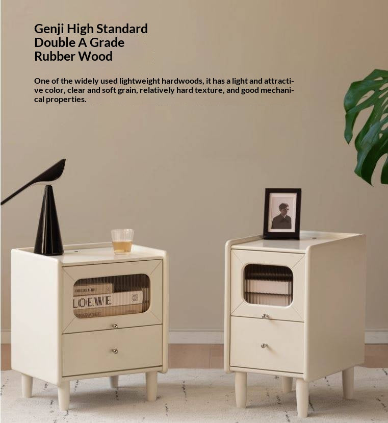 Solid Rubberwood Modern Cream Style Nightstand