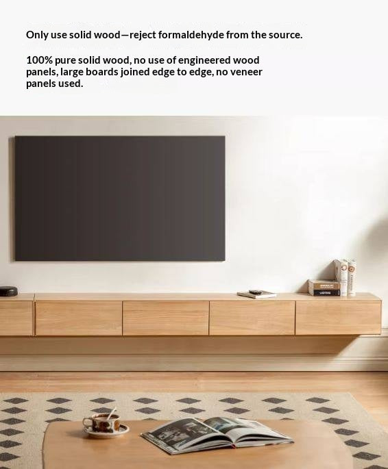 Oak Solid Wood TV Cabinet Minimalist Light Suspended-