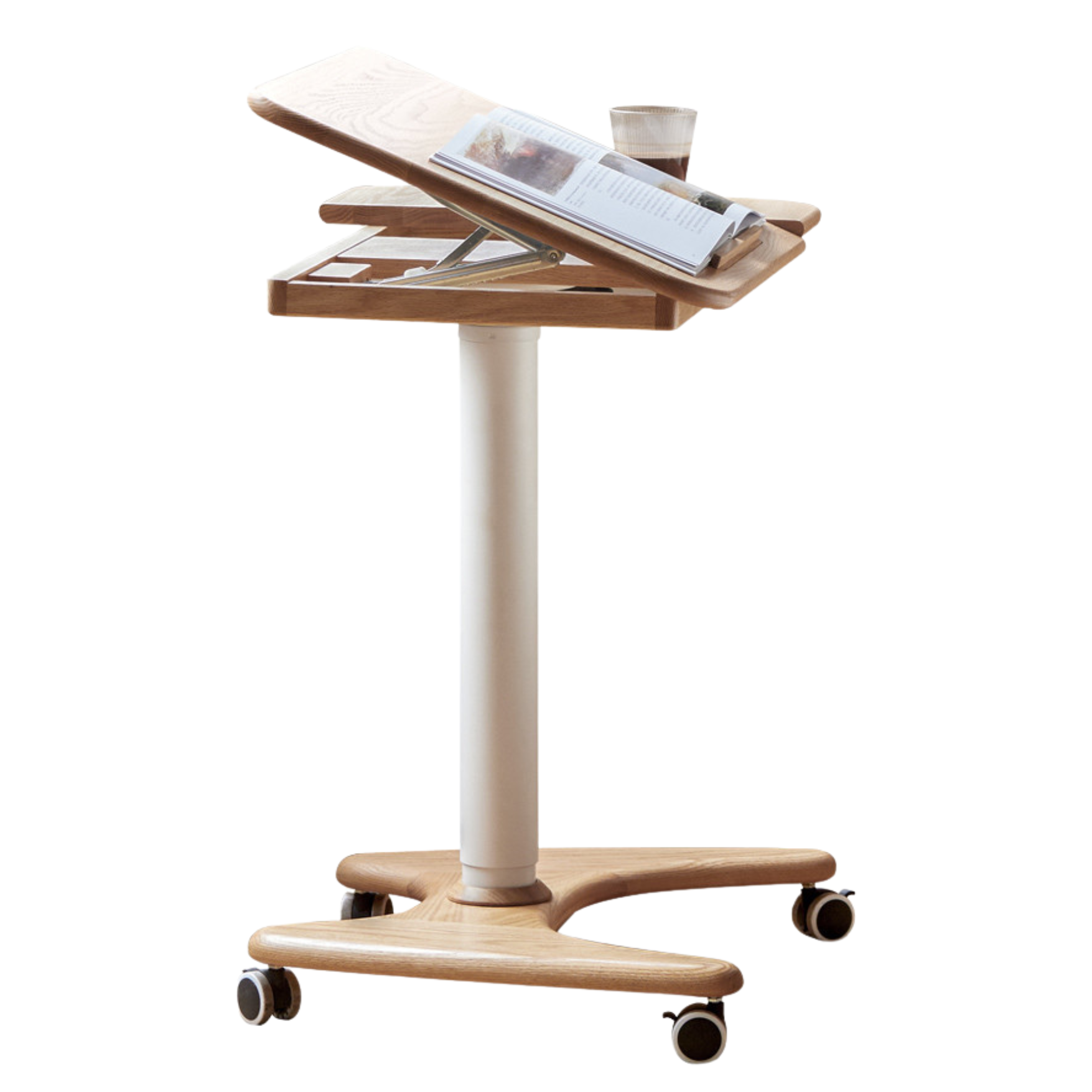 Oak, Ash Solid Wood Standing Desk Lifting Movable Side Table