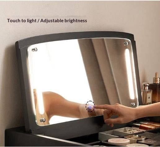 Solid RubberWood Black Vanity Table Mirror LED Touch