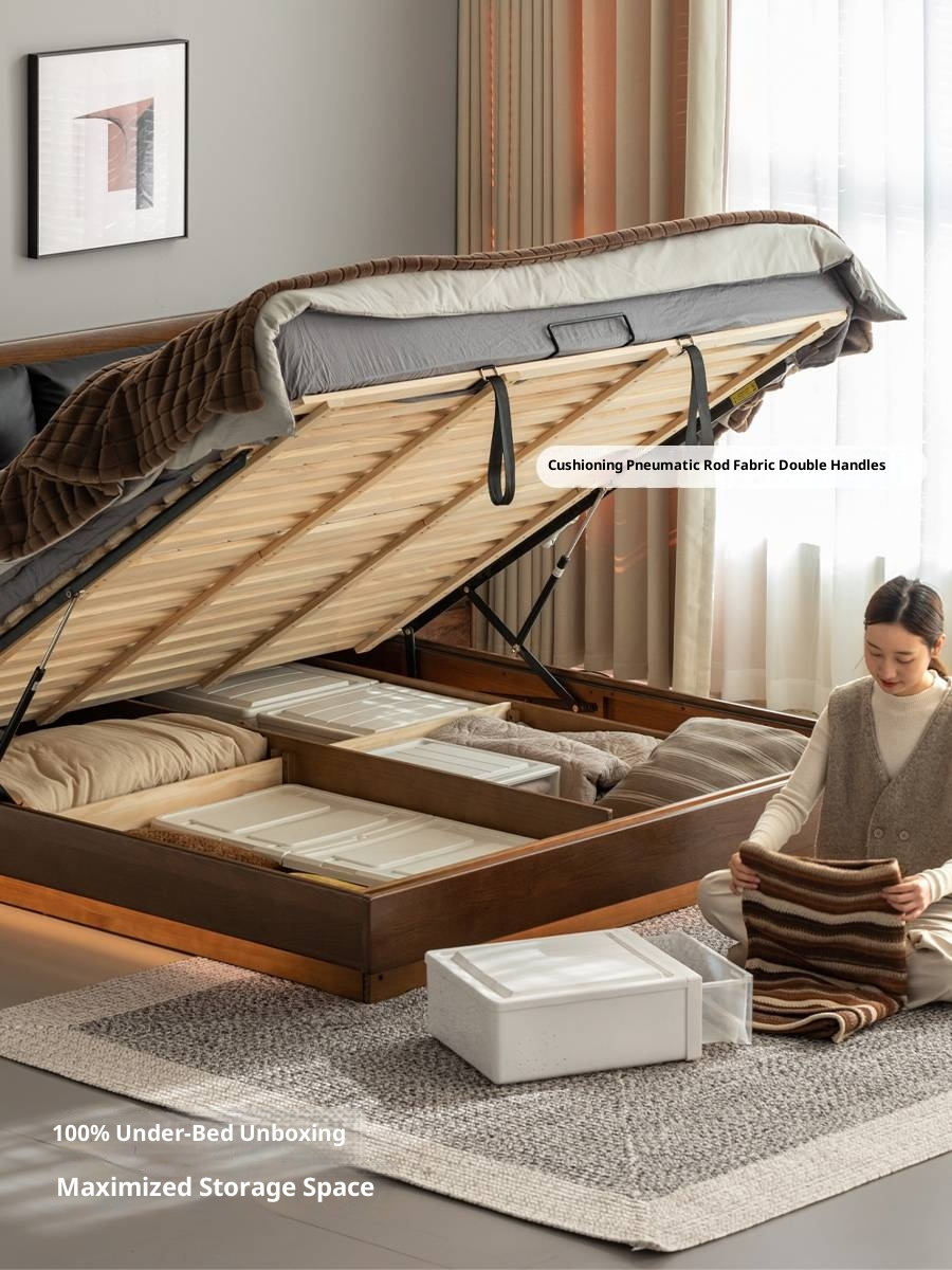 Oak Solid Wood Luxury Genuine Leather Box Bed