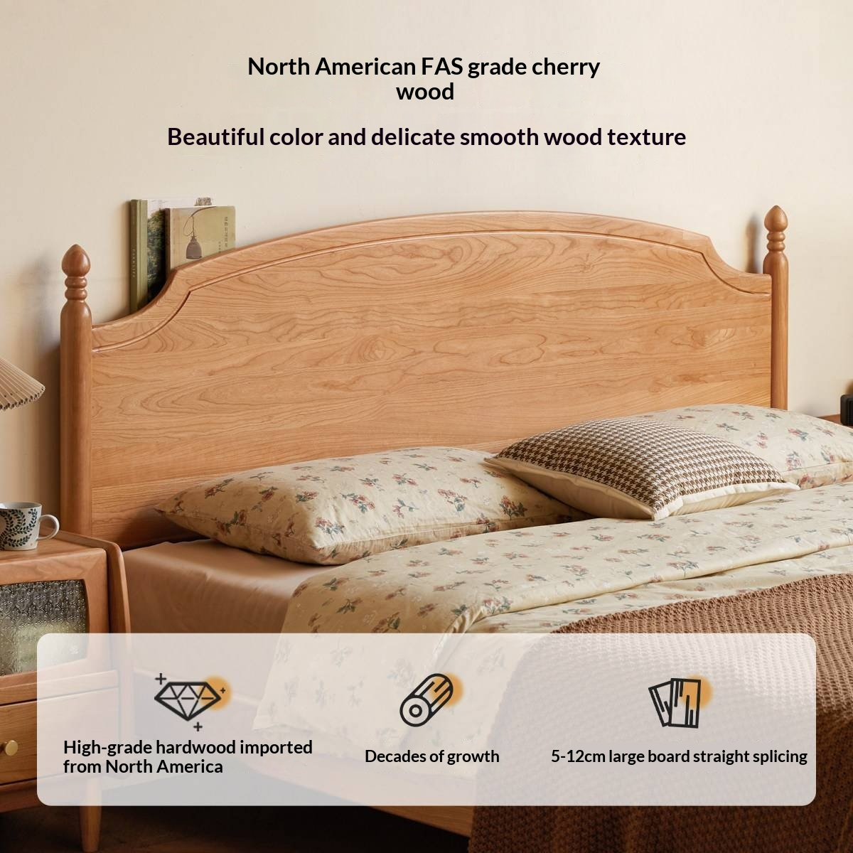 Cherry Solid Wood Bed — French Style Vintage Design