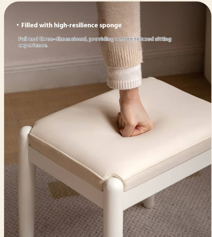 Birch Solid Wood, Solid Rubberwood Modern White Makeup Stool