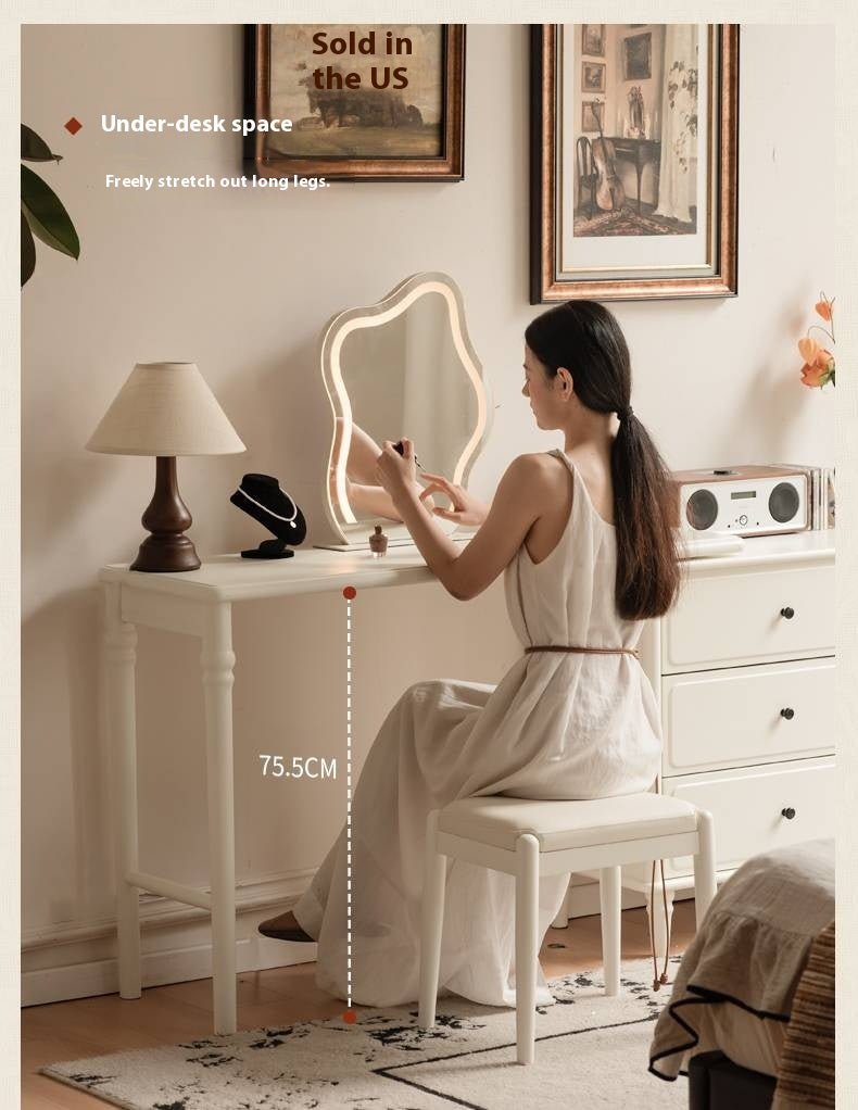 Solid Rubberwood French Retro Dressing Table