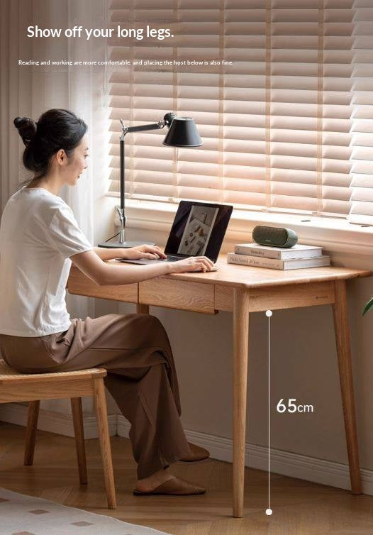 Oak Solid Wood Office Desk Spindle-Shaped Slanted Legs