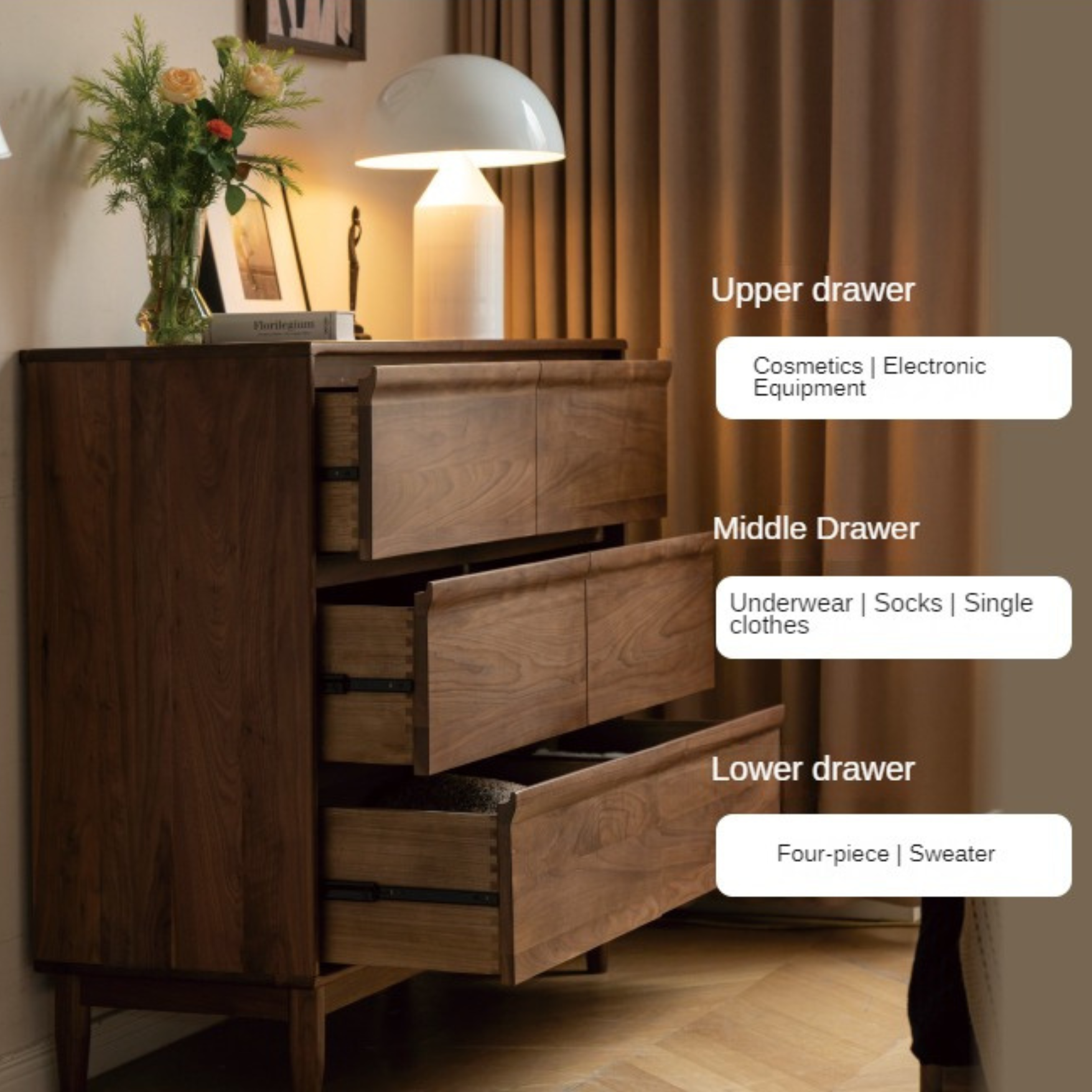 Black Walnut, Sandalwood Solid Wood Dresser