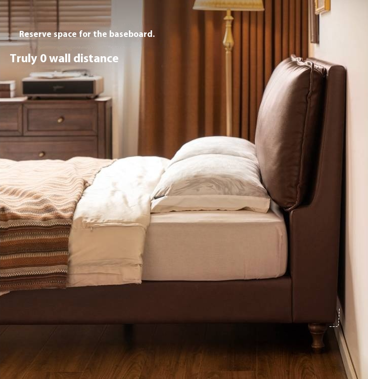 Leather Soft Upholstery, Light Luxury Bed American Retro Style