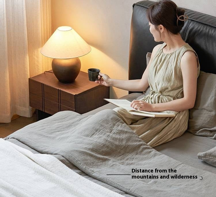 Black Walnut, Oak Wood Wabi-Sabi Style Nightstand