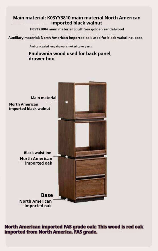 Black Walnut, Sandalwood Solid Wood Italian Light Luxury Bookshelf