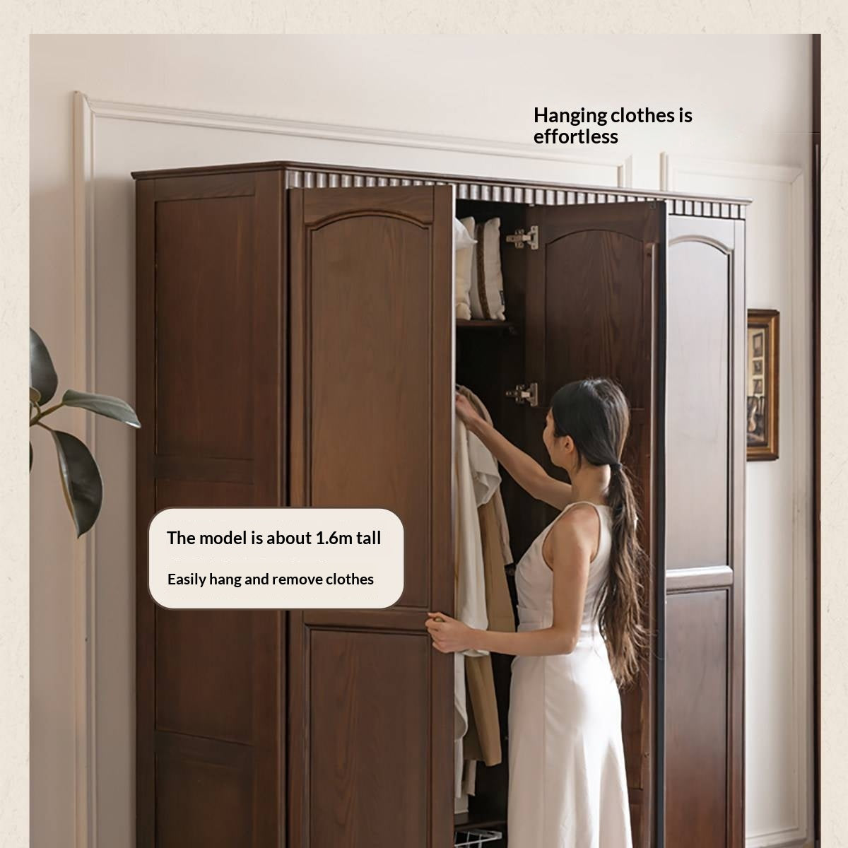 Ash Solid Wood Traditional 4-Door Armoire with Raised Panel Doors and Crown Molding