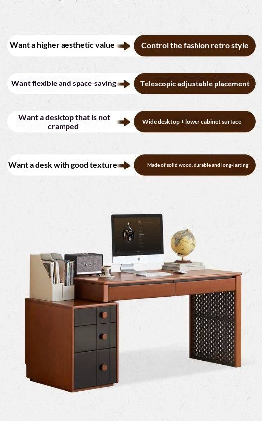 Poplar Solid Wood Desk Extendable Office Desk