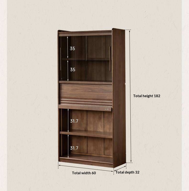 Black Walnut Solid Wood Combination Bookcase with Wall Storage and Floor Display