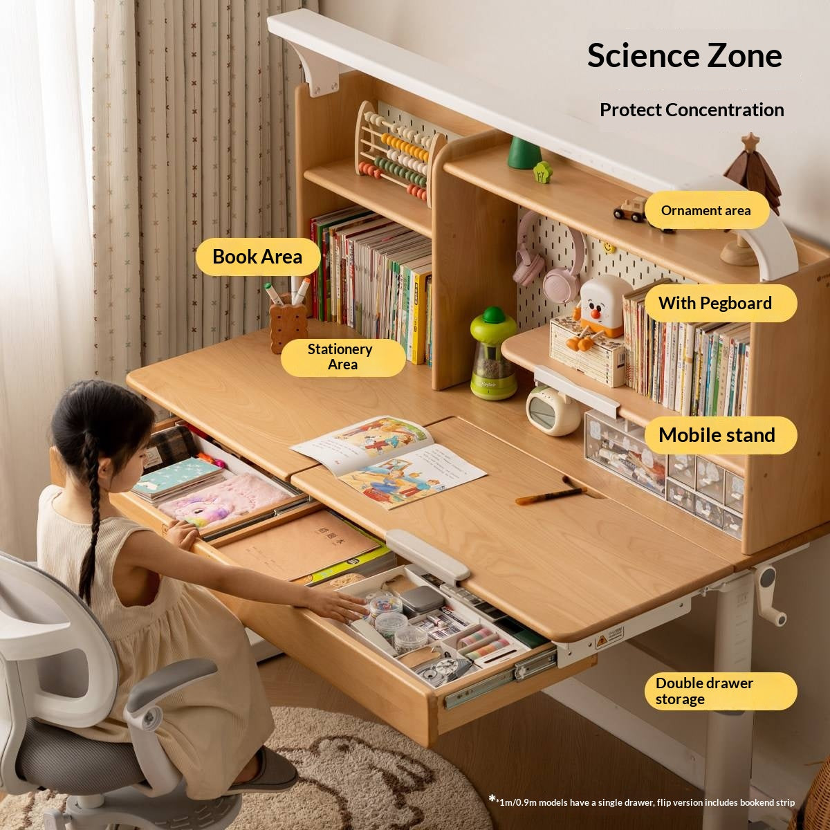 Beech Solid Wood Kids Raised and Lowered Study Table