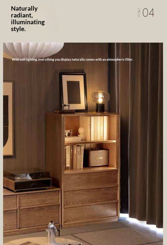 White Ash Solid Wood Side Cabinet with Italian Light Luxury Style