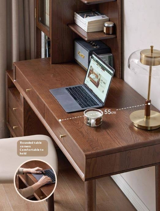 Oak Solid Wood Retractable Computer Desk