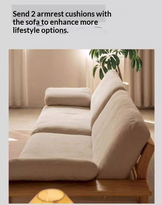 Oak, Ash Solid Wood Wabi Sabi Style Genuine Leather Sofa, fabric sofa