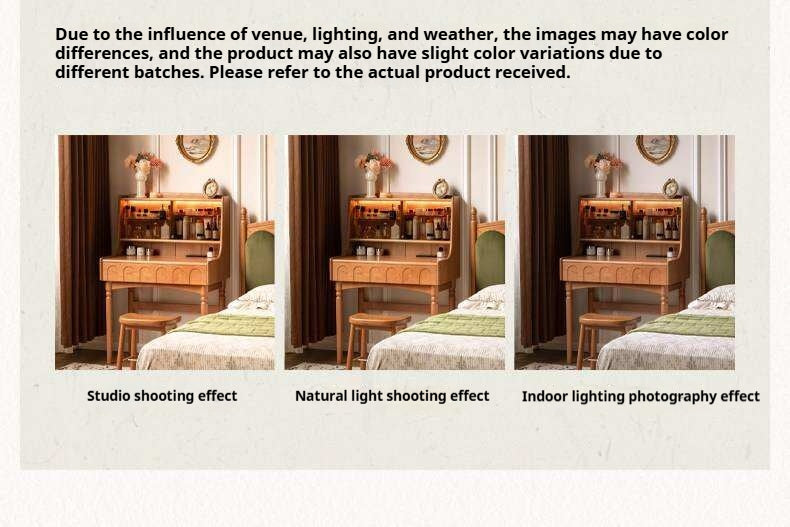 Cherry Solid Wood French Retro Vanity Table with Light