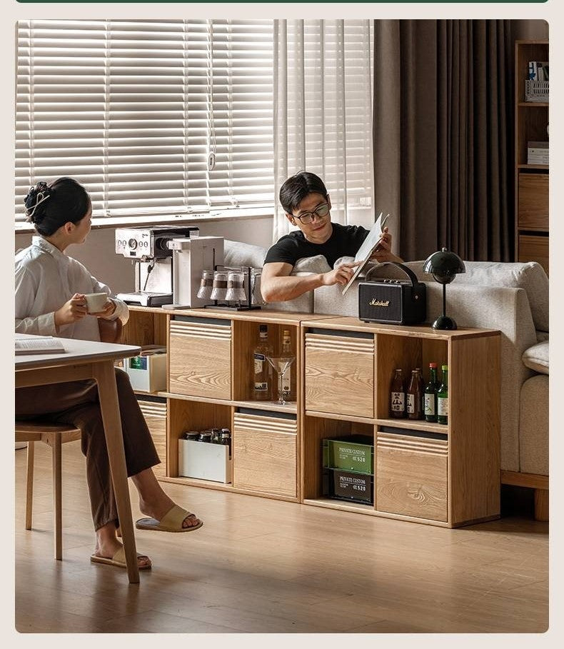 Ash Solid Wood Modern Grid Bookcase