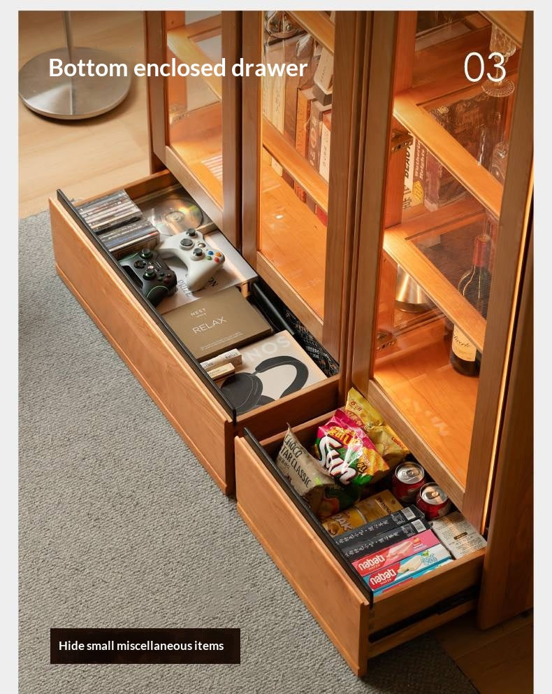 Cherry Solid Wood Bookcase with Glass Display Cabinets