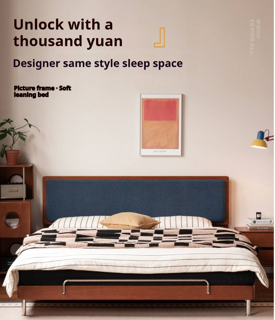 Poplar Solid Wood Bauhaus Style Soft with Adjustable Headboard Double Bed