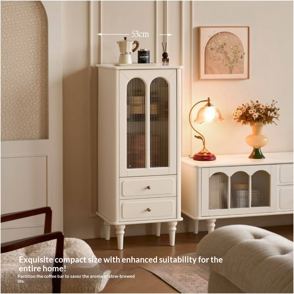 Solid RubberWood French Accent Cabinet with Round Arch Glass Doors and Turned Legs