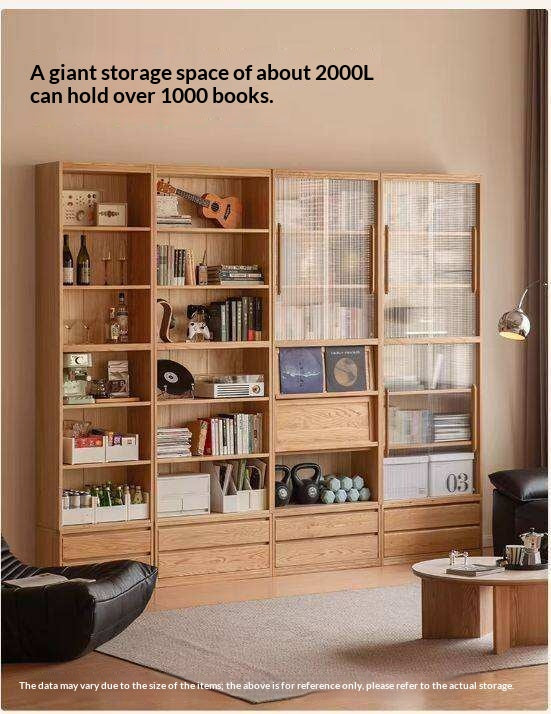Oak, Ash Solid Wood Wall-Mounted Bookcase with Simple Storage Design