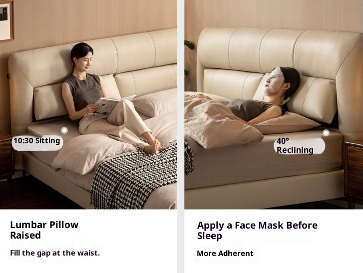 Genuine Leather Italian Light Luxury Soft Bed, White Cream Style