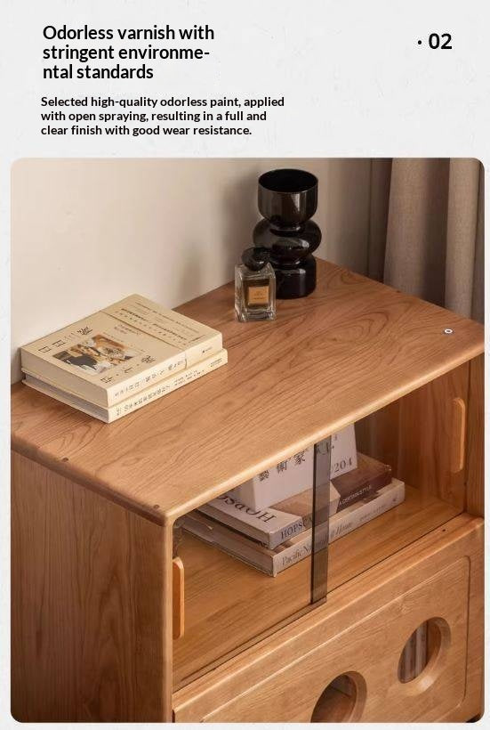 Cherry Solid Wood Retro Storage Side Cabinet.