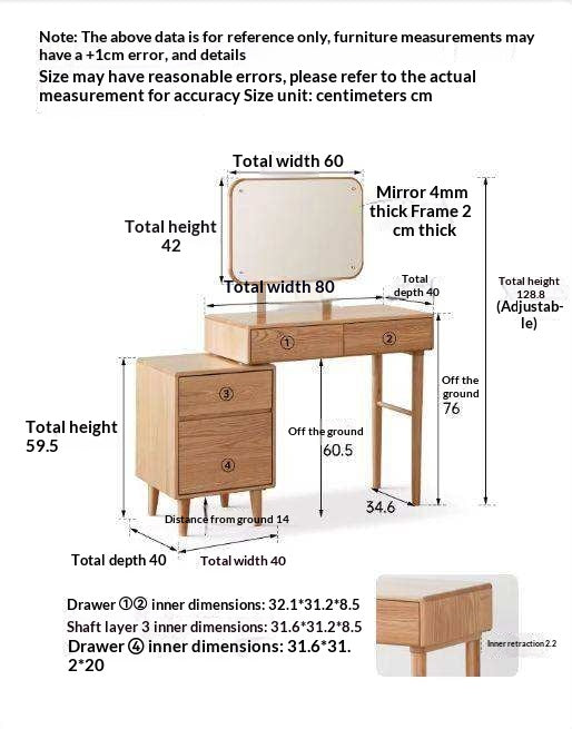 Solid Rubberwood, Oak, Beech Solid Wood Retractable Vanity Table Modern.