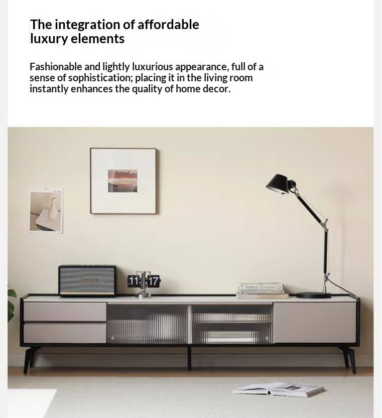 Tulipwood Solid Wood Light Luxury Rock Slab Double Drawer TV Cabinet